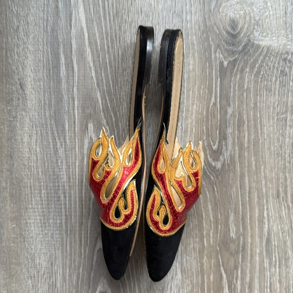 CHARLOTTE OLYMPIA Black Suede And Red Snake-printed Leather mules Size 37/7 - Picture 8 of 11